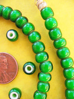 Green white heart glass beads