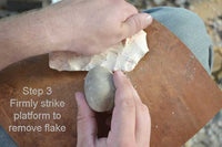 percusion strike of hammerstone to flintknapp points and blades