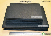 size comparison of medium and large rubber leg pad used for flintknapping
