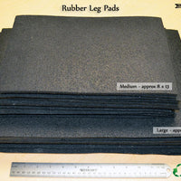 size comparison of medium and large rubber leg pad used for flintknapping