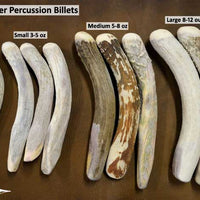 Size comparison of various weight traditional antler percussion billets