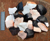 size reference for flintknapping stone in the small spalls and flakes mix