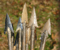stone arrowhead points hafted with sinew and animal hide glue
