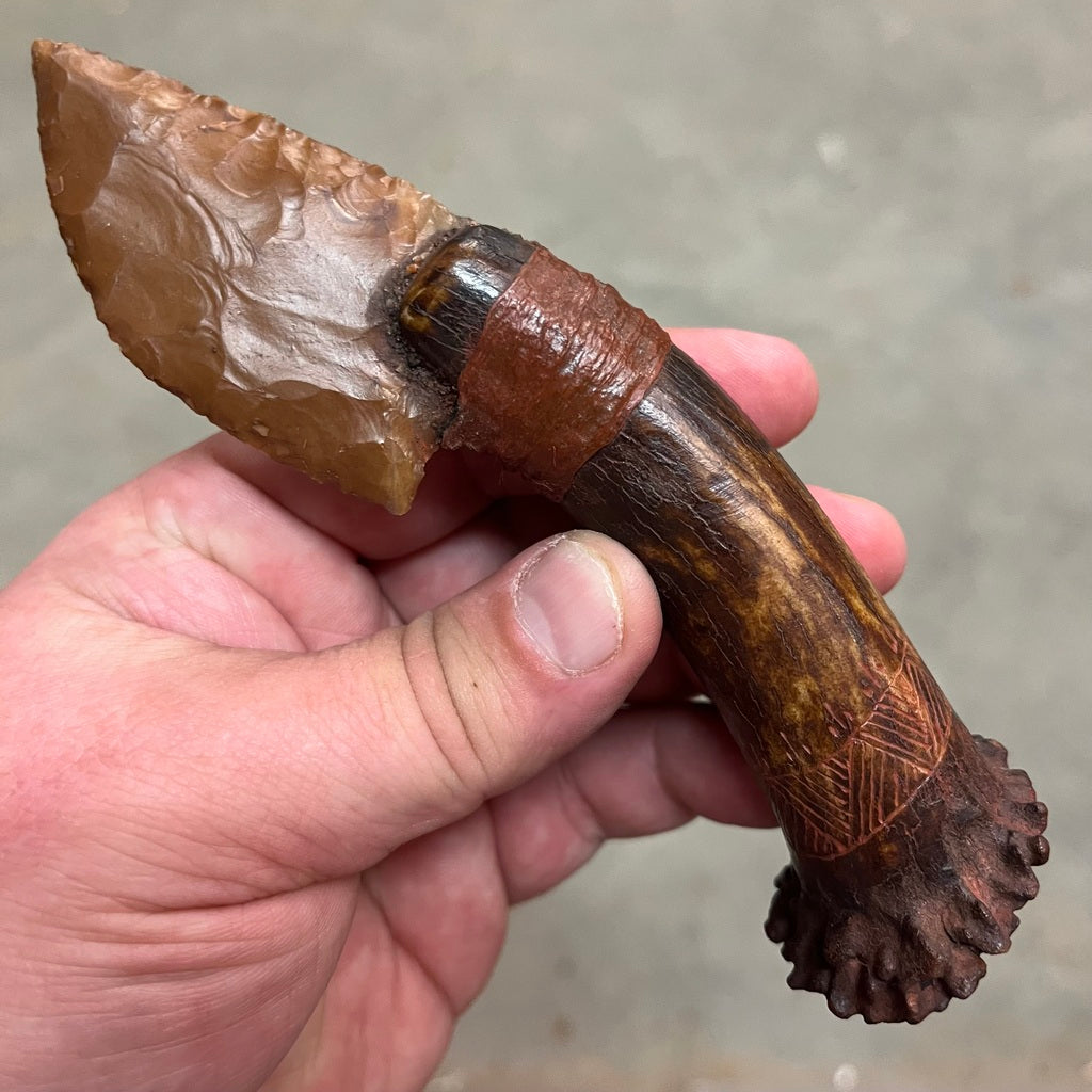 Stone Bladed Knife with Antler Handle - GoKnapping Flintknapping 