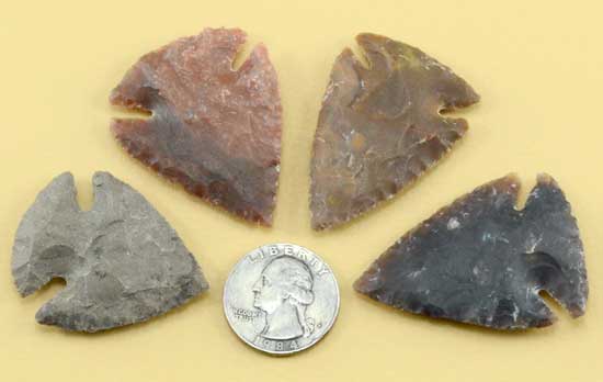 Four Indian stone arrowheads