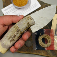 antler handle knife kit with flintknapped stone blade