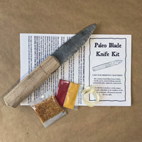 stone bladed knife kit with paleo blade and wood handle with hafting
