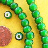 Green white heart glass beads