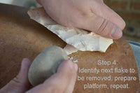 flake removal on biface using lithic reduction via hammerstone

