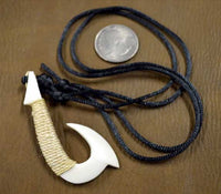 Bone hook necklace pendant with cord
