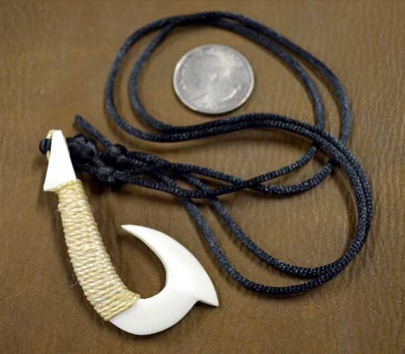 Unique Hawaiian Large Fish Hook Necklace, Hand Carved Buffalo Bone
