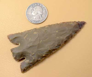 Hand knapped flint Indian jasper arrowhead spear point