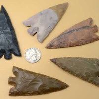 group of Indian base notched flint arrowhead spear points