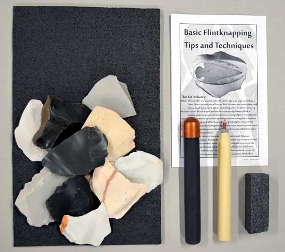 Basic Starter flintknapping kit with tools and rock