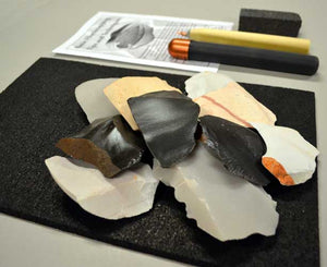 Flint chert and obsidian with flint knapping tools