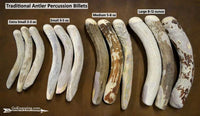 Size comparison of various weight traditional antler percussion billets
