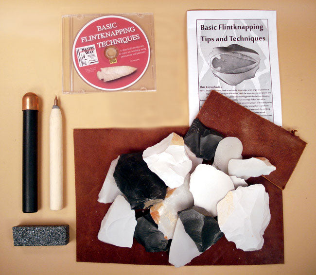 Deluxe flintknapping starter kit with tools and stone for beginers