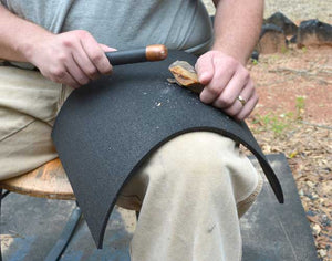percussion flaking using the rubber knee leg pad tool and supplies