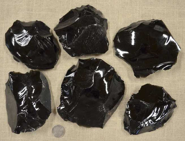 Black volcanic glass obsidian spalls 3-6 inch