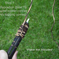 unwinding lashing cord on the traditional wood pressure flaker tool
