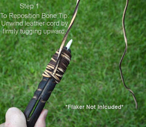 unwinding lashing cord on the traditional wood pressure flaker tool